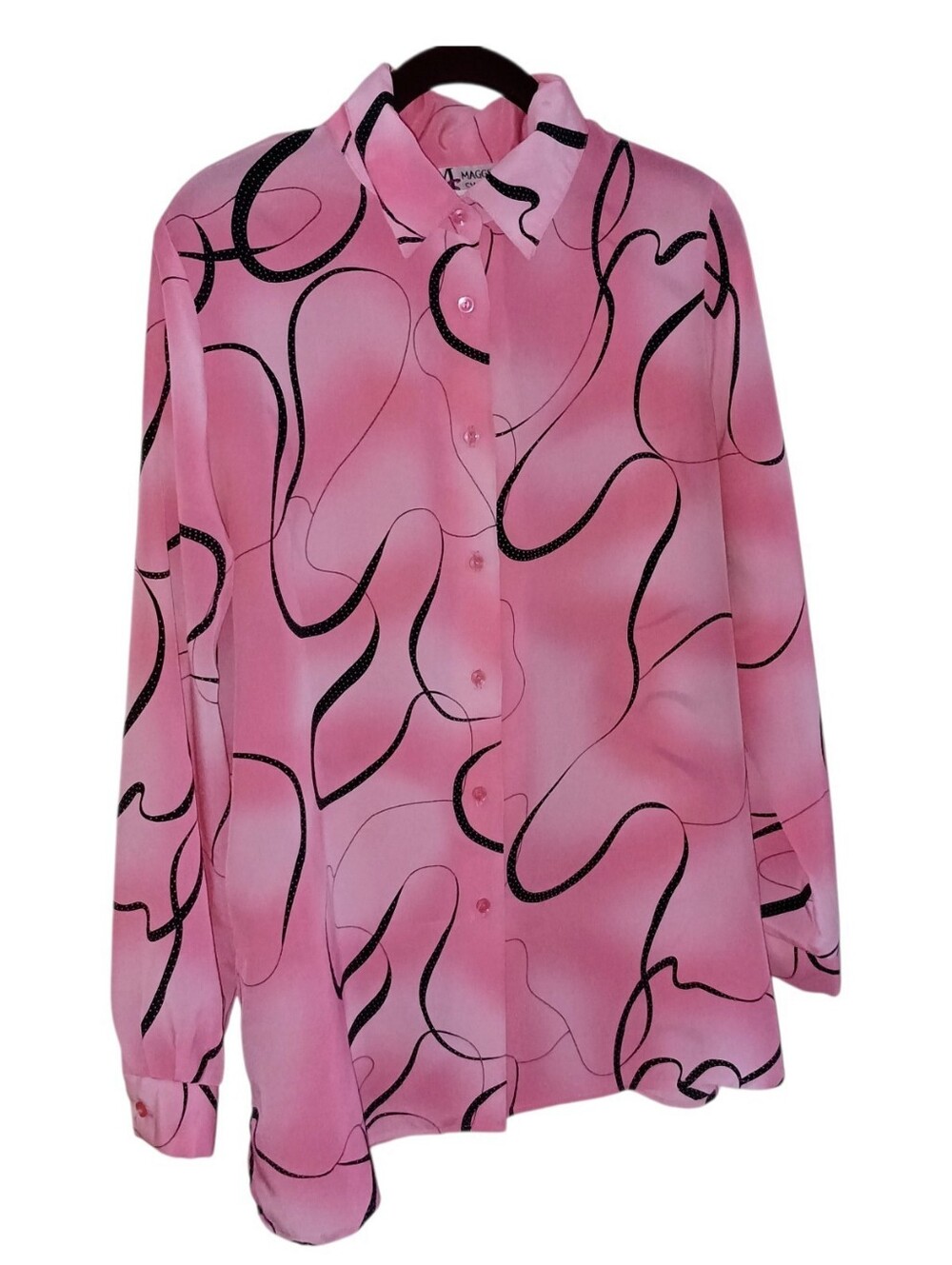 Maggie Sweet Blouse, Pink & Black, Semi-sheer, Size Medium, Polyester, Pre-owned